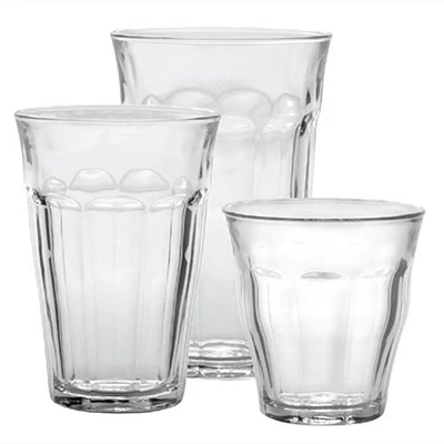 Ens. de verres trempées Picardie de Duralex de 18 pièces transparents