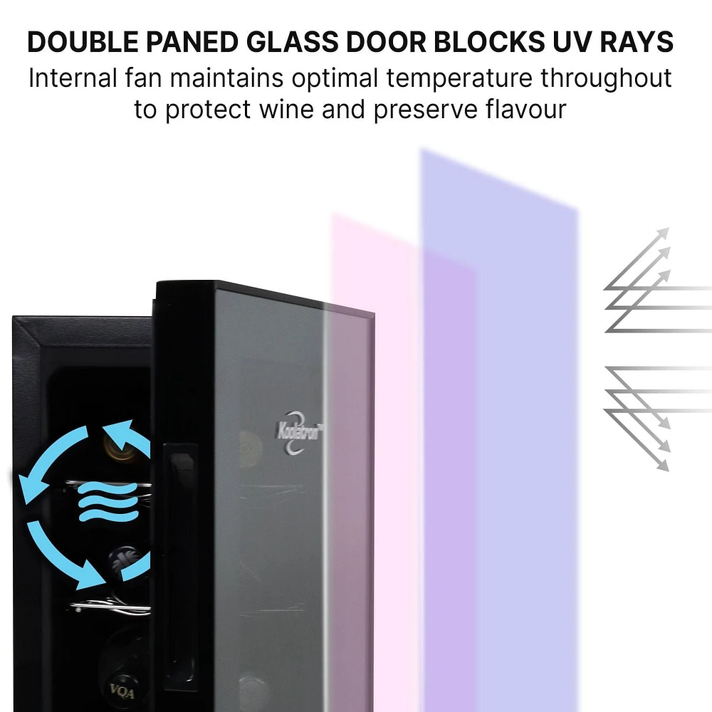 Koolatron 12 Bottle Dual Zone Wine Cooler Freestanding, Wine Fridge, Double Paned Tempered Glass Door for Reds, Whites, Rose and Sparkling Wine