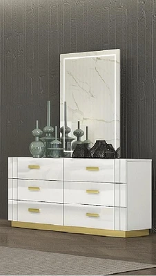 ROBE TANNER K-LIVING EN BLANC AVEC ACCENT EN MÉTAL OR TITANE ET MIROIR AVEC LUMIÈRES LED