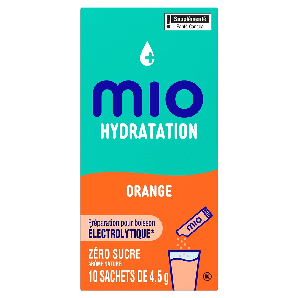 Hydrate Aromatisant D'Eau Liquide Orange Avec Électrolytes, 5 G Paquets, 10 Ct Boîte Mio hydrater orange 3.8G X 10