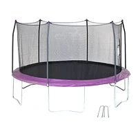 SKYWALKER TRAMPOLINES Trampoline d'extérieur rond de 14 pieds violet pour enfants avec filet de sécurité et coussin à ressorts, approbation ASTM, résistant à la rouille et piquets anti-vent robustes,
