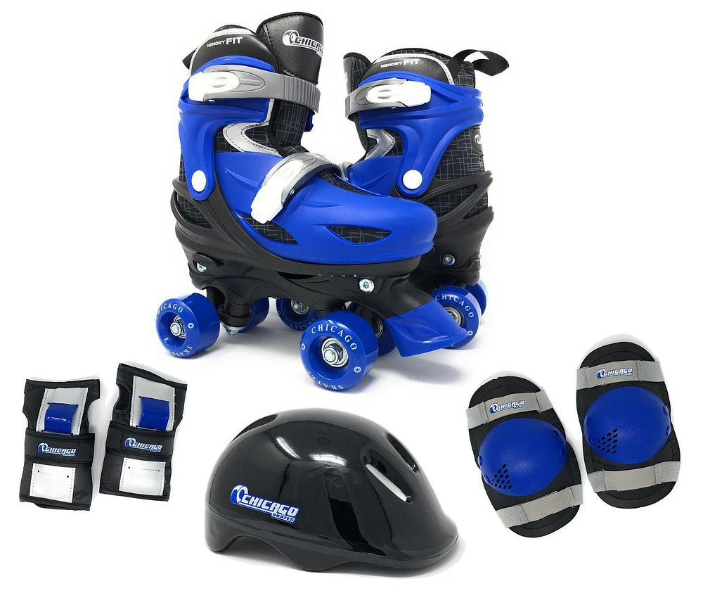 Chicago Skates - Patins à roulettes ajustables pour enfants avec accessoires, bleu, taille J10-13