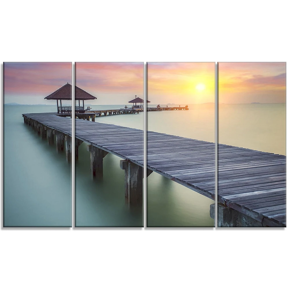 Tableau sur toile imprimée Design Art Photographie bord de mer Pont en bois de la mer et coucher de soleil