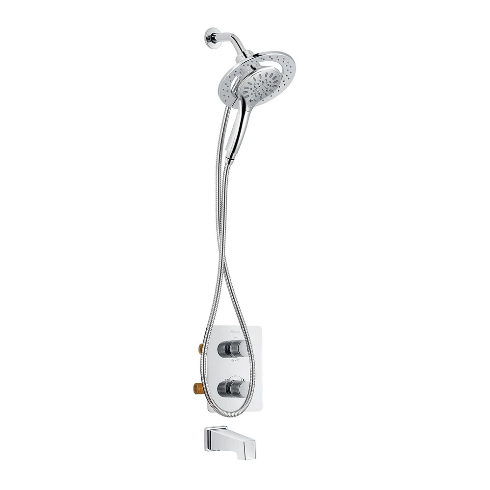 Valve thermostatique carrée 3 fonctions, Douchette magnétique, bec de bain ou simultanément, fini chrome