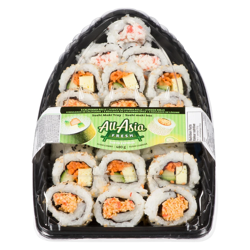 All Asia Fresh Sushi Maki Tray, 480 g, 18 pieces