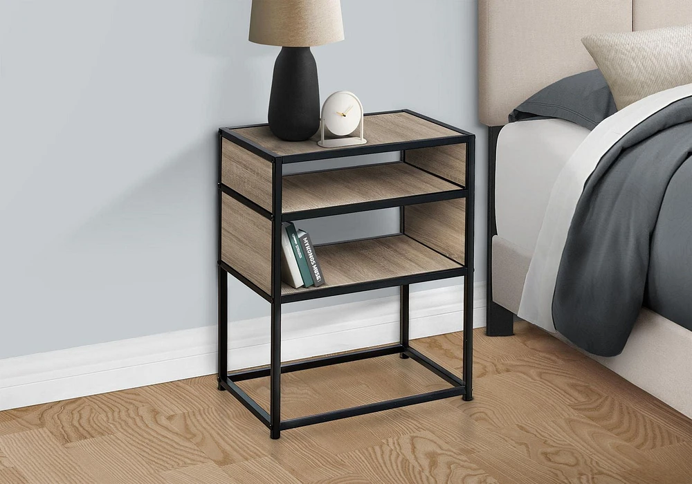 Monarch Specialties  Table D'appoint, Coté, Bout, Table De Nuit, Lampe, Salon, Chambre À Coucher, Stratifié Brun, Métal Noir, Contemporain, Moderne