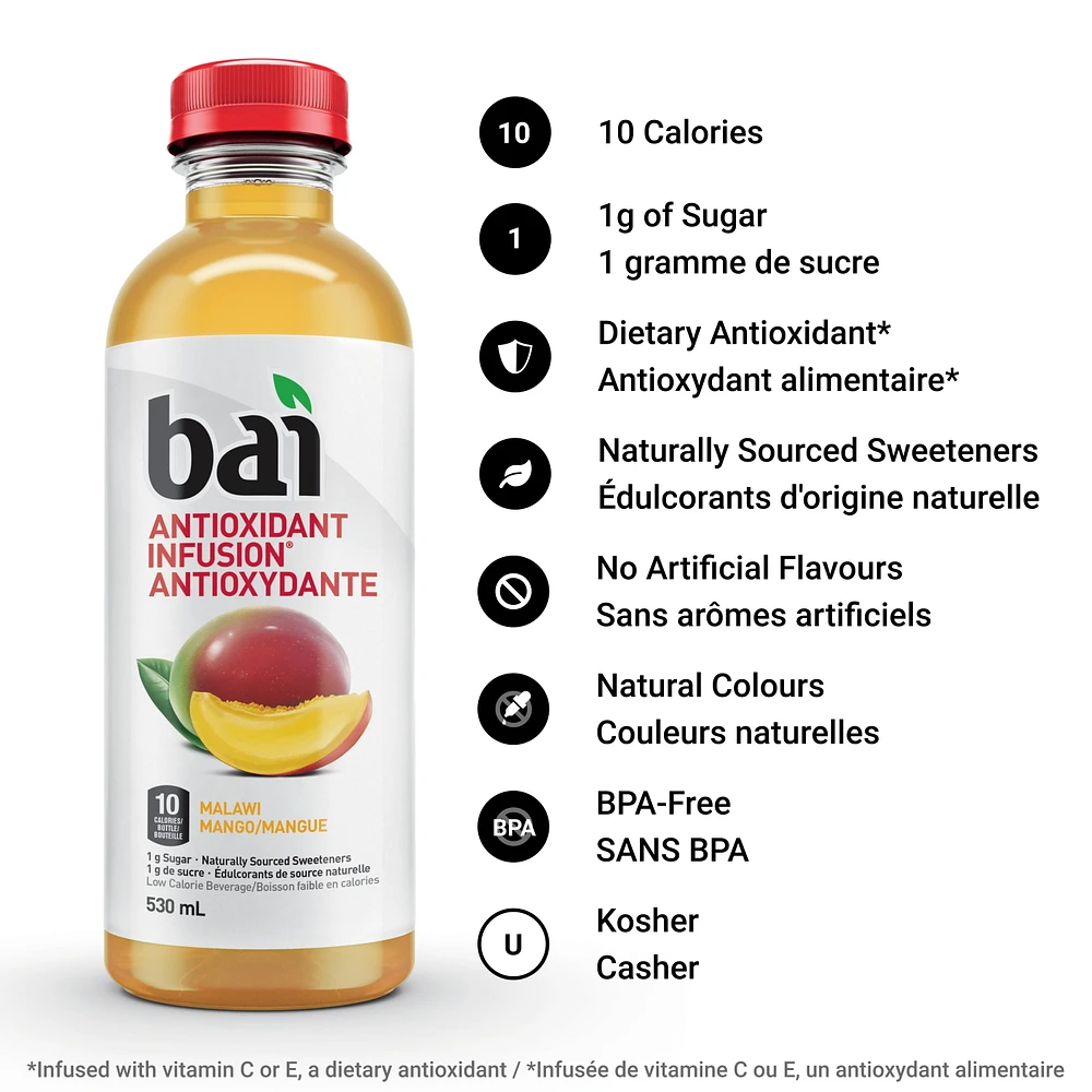 Bai Antioxidant Infusion Low Calorie Beverage, Malawi Mango, 530 mL, 530 mL