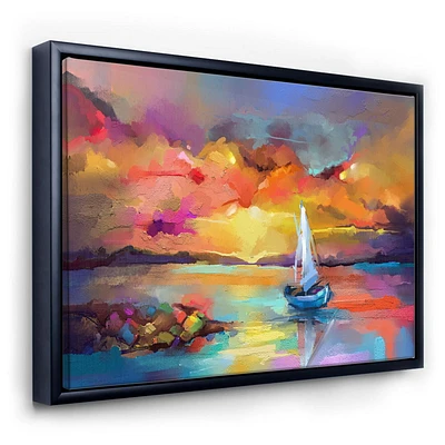 Designart Tableau Coucher De Soleil Aux Reflets Colorés II ART MURAL À CADRE FLOTTÉ