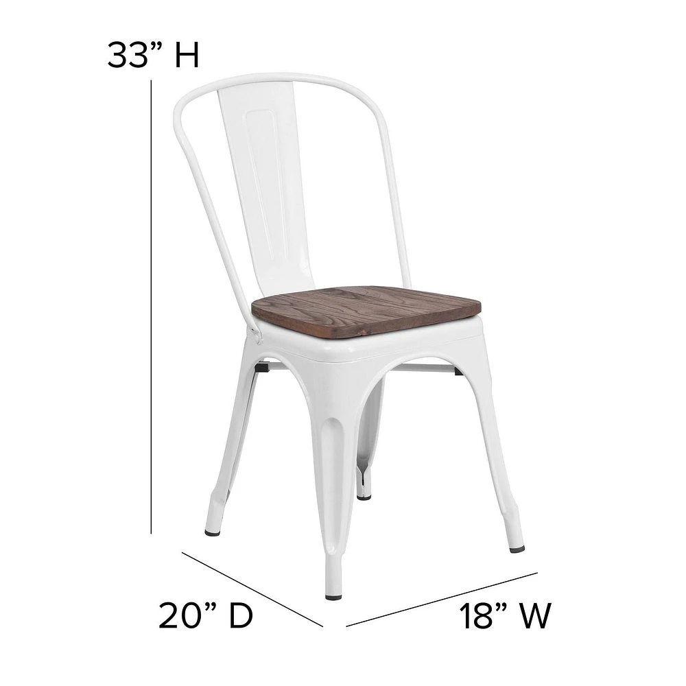 4 Pk. White Metal Stackable Chair with Wood Seat