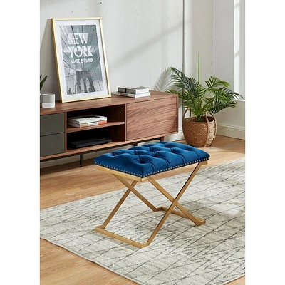 Imperial Tufté Pouf Avec Base D'Or X (Bleu Marine)