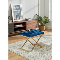 Imperial Tufté Pouf Avec Base D'Or X (Bleu Marine)