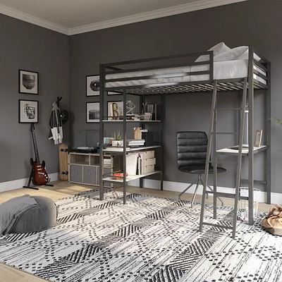 Lit mezzanine en métal Little Seeds Nova avec tablettes