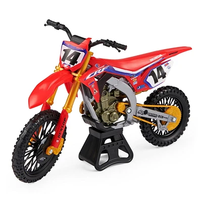 Supercross, authentique réplique de moto en métal moulé à l'échelle 1:10 avec figurine du motocycliste Cole Seely et socle d'exposition