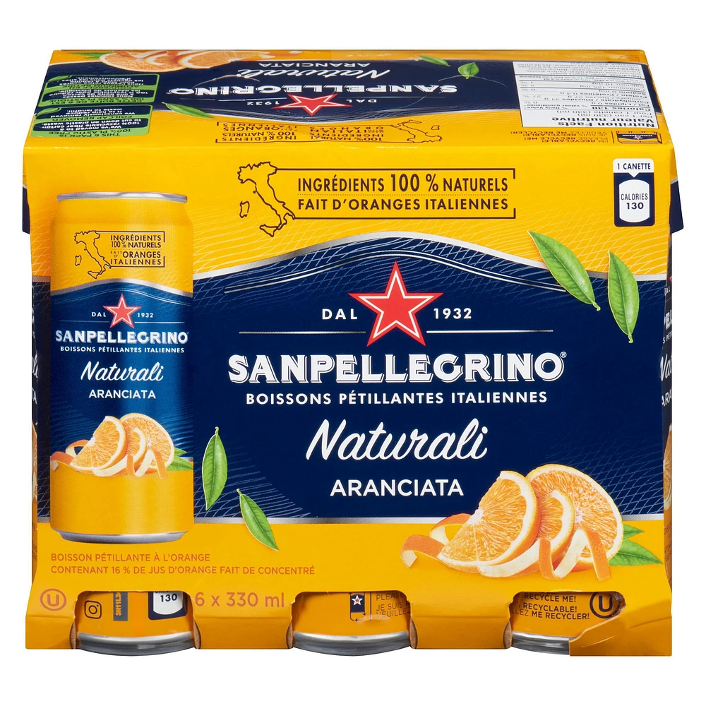 San Pellegrino Naturali Aranciata Sparkling Orange Beverage 6 x 330mL, 6 x 330mL