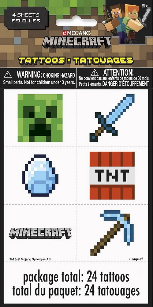 24 Minecraft Tatouages 6 modèles différents, 4 comptes chacun