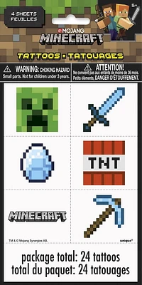 Minecraft Tattoos, 24ct, 6 Different designs, 4 Counts each