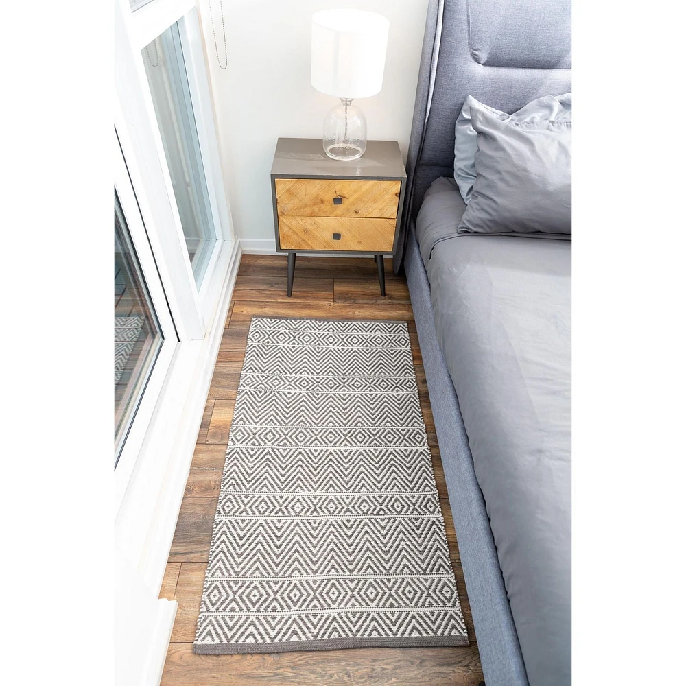 Fabstyles Herringbone Cotton Flat Weave Area Rug for Living Room, Hallway, Patio