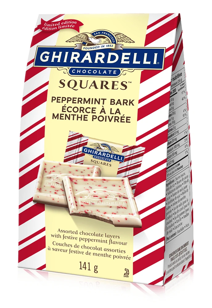 GHIRARDELLI Milk Chocolate Peppermint Bark Squares Bag, 141g, GHIRARHELLI BAG PEPPERMINT BARK MILK