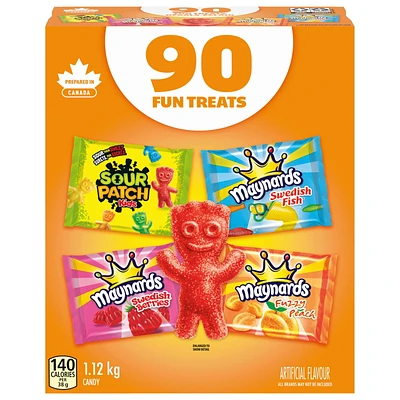 Maynards, Assorted Gummy Candy (Pack of 90), Sour Patch Kids, Fuzzy Peach, Swedish Berries, Swedish Fish, Bulk Candy, Individually Wrapped, Sour Candy