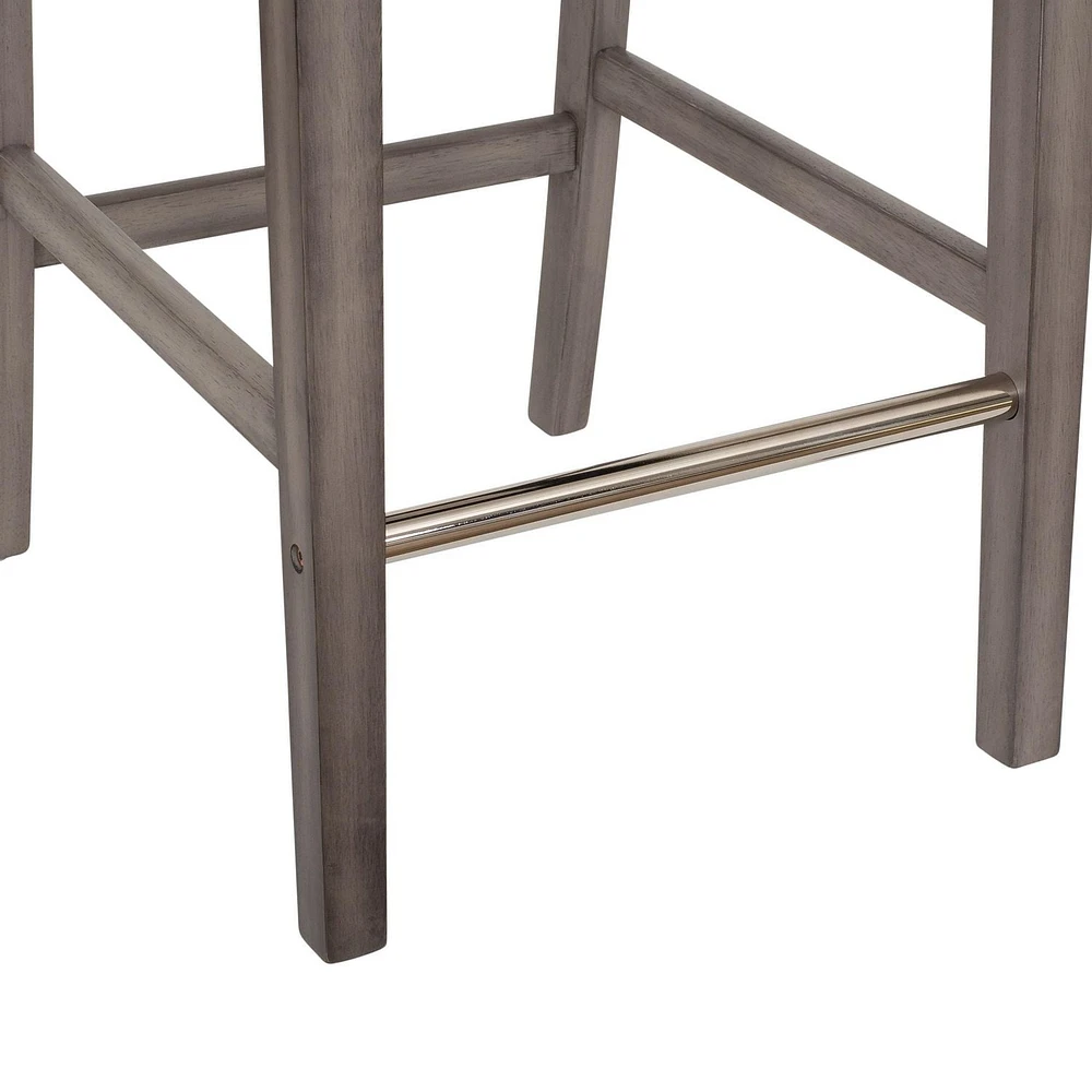 Tabourets de bar rembourrés en tissu CorLiving Leila avec pieds en bois - Tabouret de bar avec dossier capitonné, chaise de bar haute parfaite pour la cuisine ou le bar