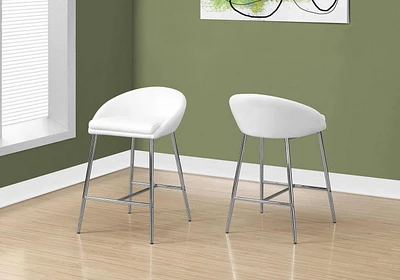 Monarch Specialties Bar Stool, Set Of 2, Counter Height, Kitchen, Metal, Pu Leather Look, White, Chrome, Contemporary, Modern