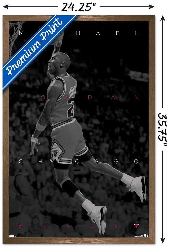Michael Jordan - Black and White Wall Poster, 22.375" x 34" Framed