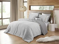 Reversible Natural Crinkle Fabric Ultra Soft Solid Duvet Cover Set - Beautiful Button Closure