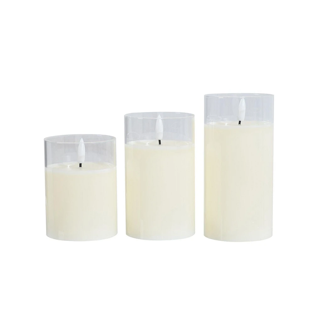 BOUGIE BLANCHE SANS FLAMME HOMETRENDS, paquet de 3 3x3x4 pouces, 3x3x5 pouces, 3x3x6 pouces