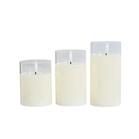 BOUGIE BLANCHE SANS FLAMME HOMETRENDS, paquet de 3 3x3x4 pouces, 3x3x5 pouces, 3x3x6 pouces