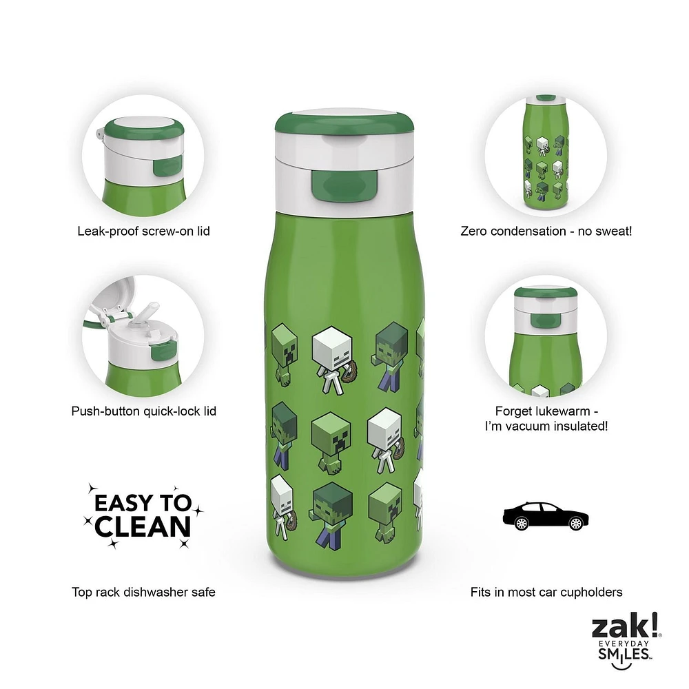 Zak Designs Minecraft 13.5oz SS Pasco Bottle, Minecraft 13.5oz SS Pasco Bottle