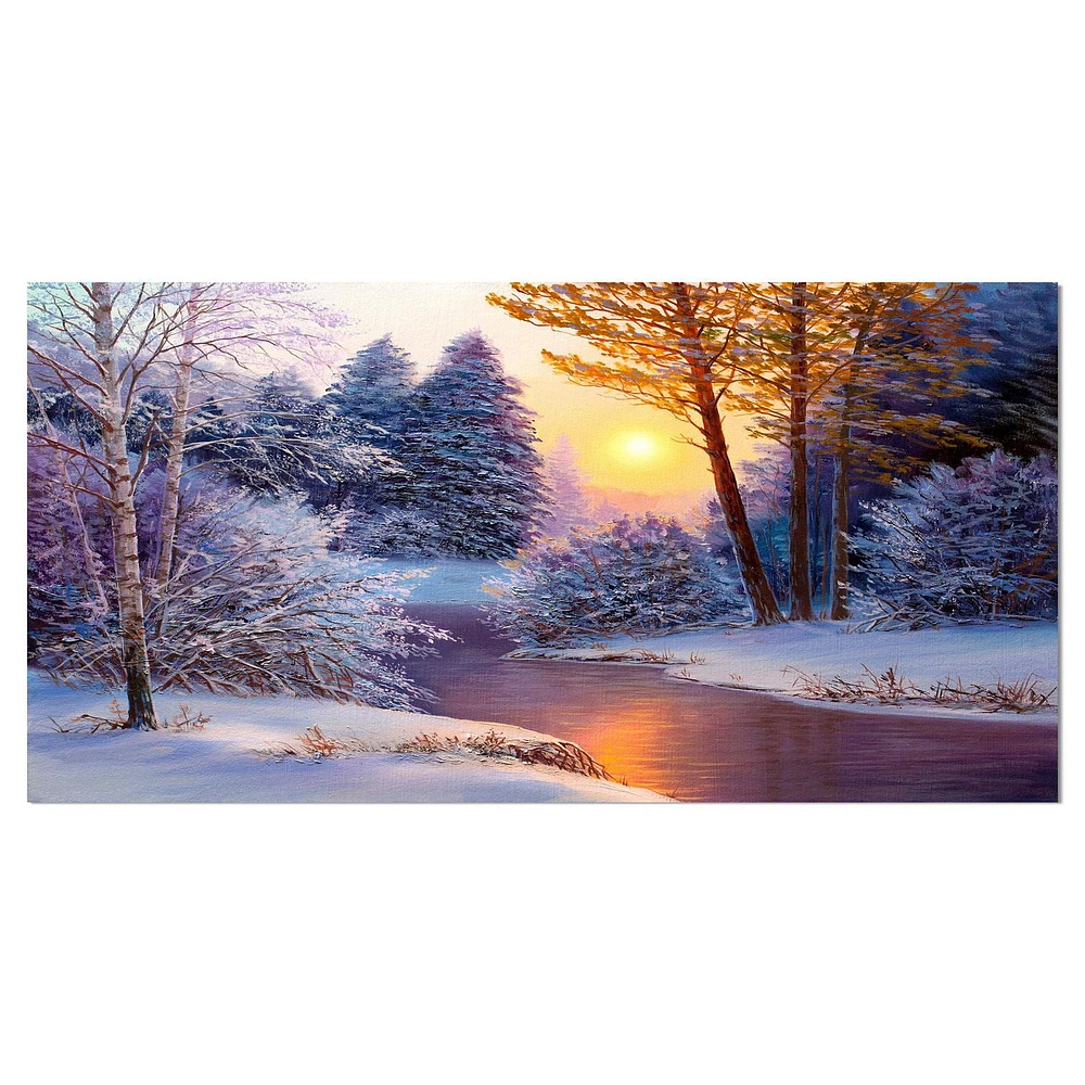Designart Forêt d'hiver dans la rivière Art mural sur toile