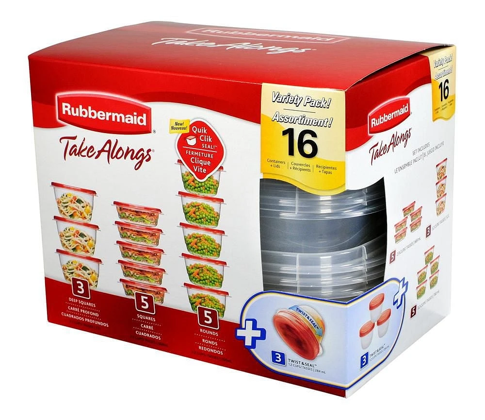 Rubbermaid TakeAlongs Food Storage Containers, 32-Piece Set, Racer Red