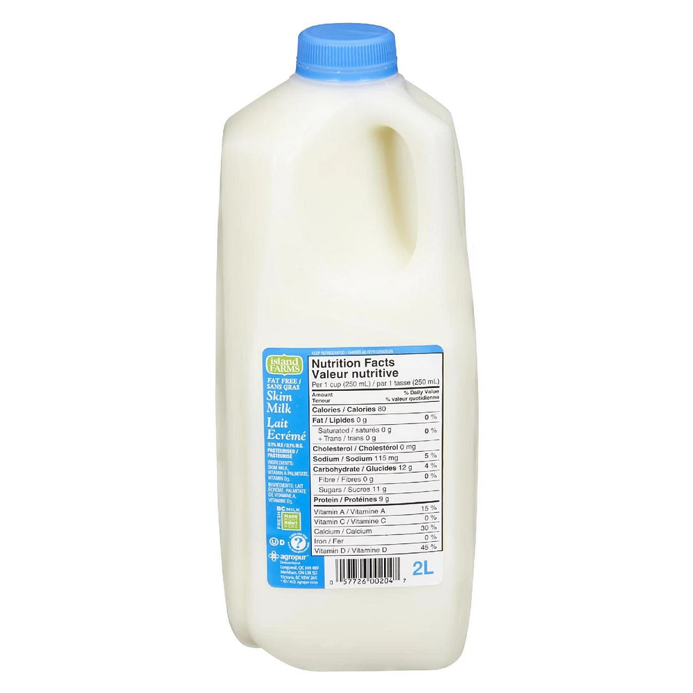 Island Farms Fat Free Skim 0% Milk, 2 L Jug