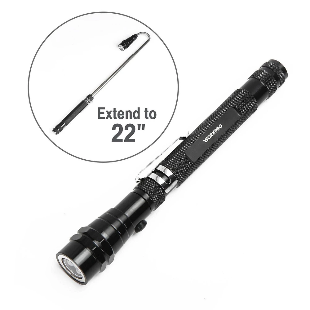 WorkPro Magnetic Telescoping Light With Pickup Tool