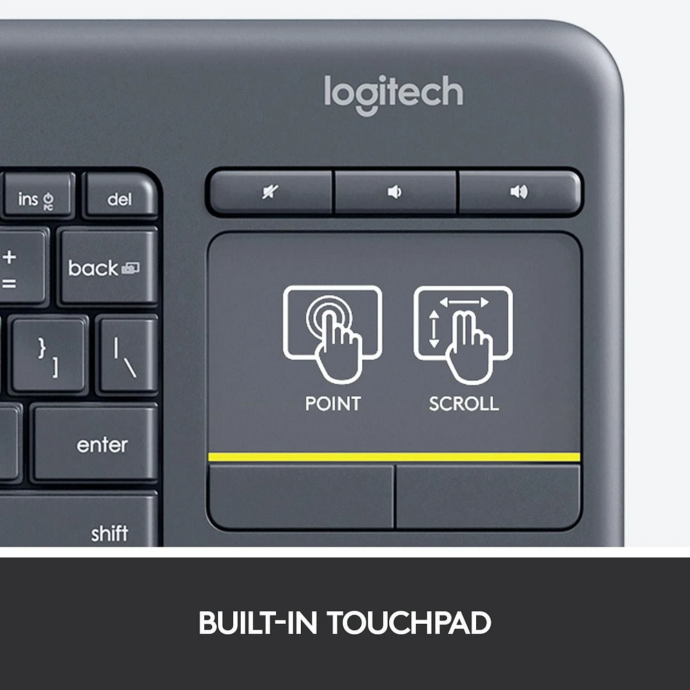 Logitech K400 Plus Clavier Sans Fil Touch TV Avec Contrôle Média et Pavé Tactile- Clavier Français - Noir