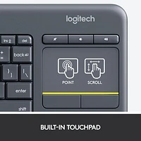 Logitech K400 Plus Clavier Sans Fil Touch TV Avec Contrôle Média et Pavé Tactile- Clavier Français - Noir