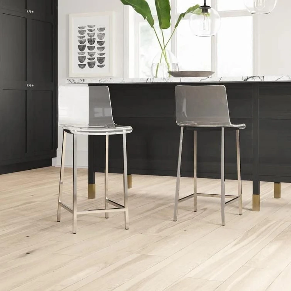 Clear Acrylic Stool with Chrome Leg – Tall Minimalist Stool with Transparent Seat, Footrest, Modern Design for Bars, Kitchens, and Contemporary Spaces