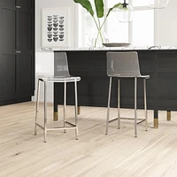 Clear Acrylic Stool with Chrome Leg – Tall Minimalist Stool with Transparent Seat, Footrest, Modern Design for Bars, Kitchens, and Contemporary Spaces