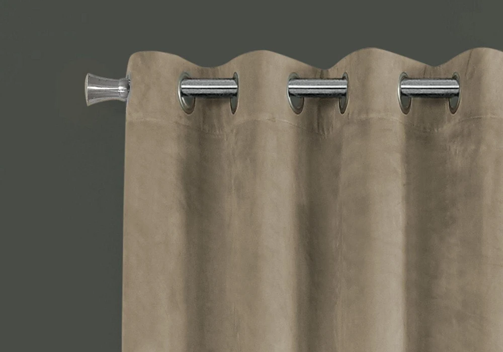 Monarch Specialties Curtain Panel, 2pcs Set, 54"w X 84"l, Room Darkening, Grommet, Living Room, Bedroom, Kitchen, Velvet, Polyester, Beige, Contemporary, Modern