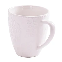 Mainstays White Embossed Ceramic Mug, 16.23 oz, 1 piece, 480ml, ceramic