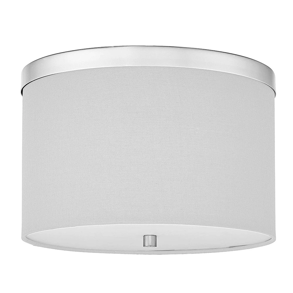 Plafonnier à 2 lumières Frederica, chrome poli, abat-jour blanc
