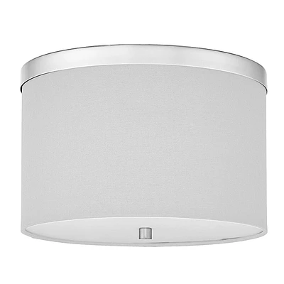 Plafonnier à 2 lumières Frederica, chrome poli, abat-jour blanc