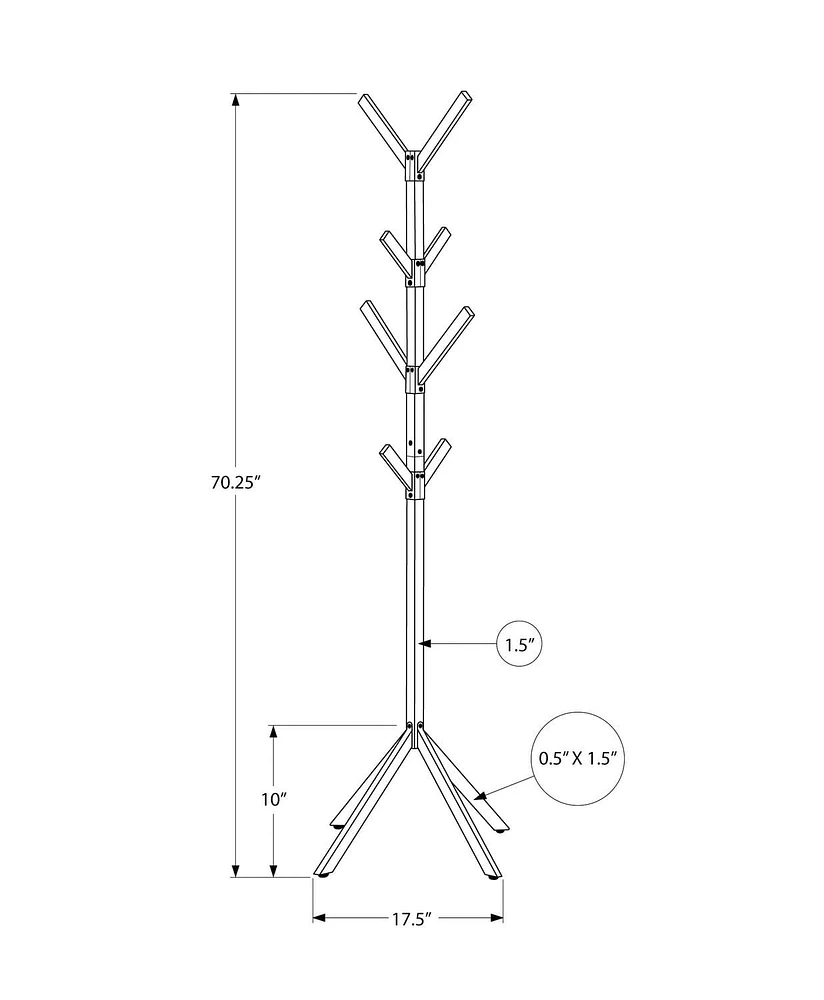 Monarch Specialties Coat Rack, Hall Tree, Free Standing, 8 Hooks, Entryway, 70"h, Bedroom, Metal, Black, Contemporary, Modern