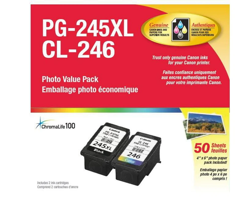 Canon PG-245XL and CL-246 50 Sheet Photo Paper Value Pack, 8278B024 Pack