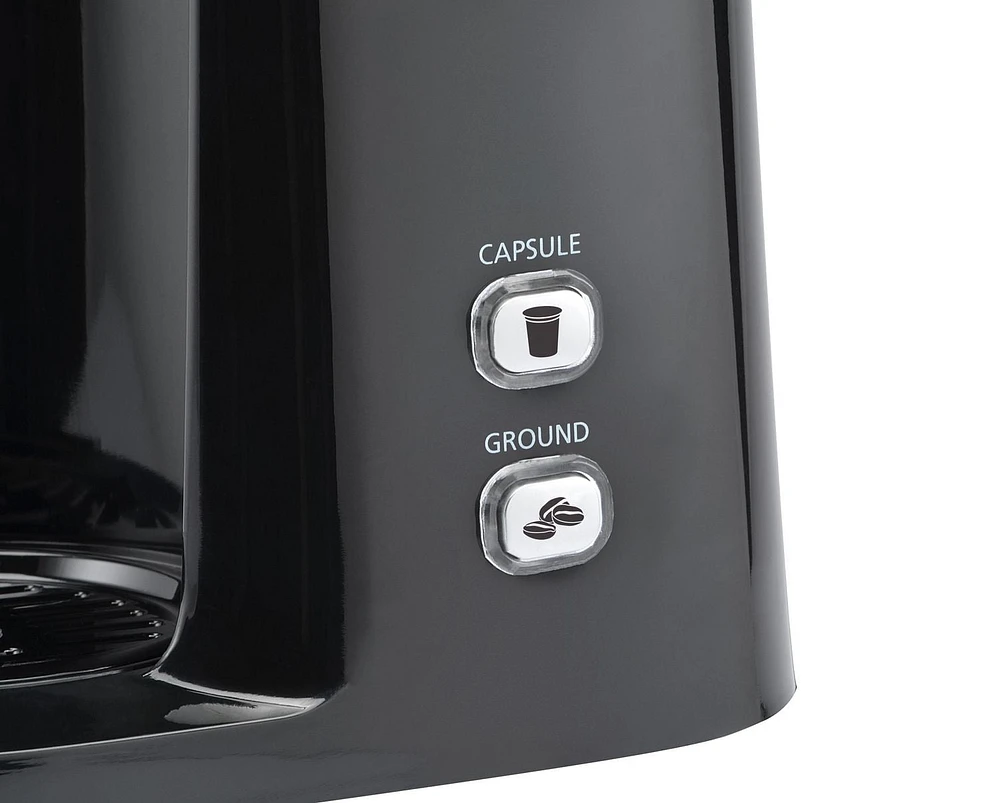 Cafetière à portion individuelle Mainstays, noire, double infusion, compatible café moulu ou K-Cup*, MS-202389CN Café en portion individuelle Mainstays