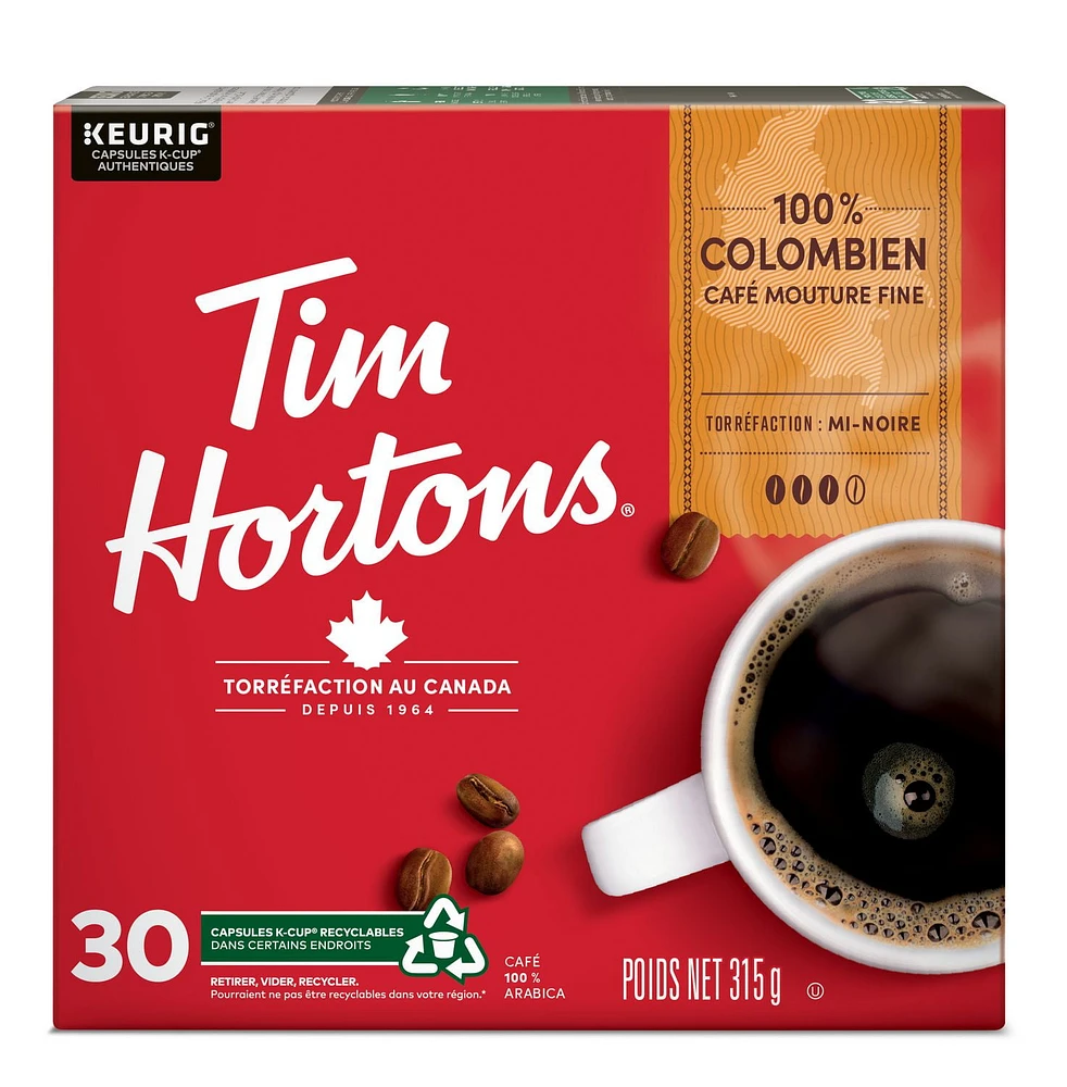 Tim Hortons 100% Colombian Dark Medium Roast Coffee, Keurig K-Cup 30ct Pods