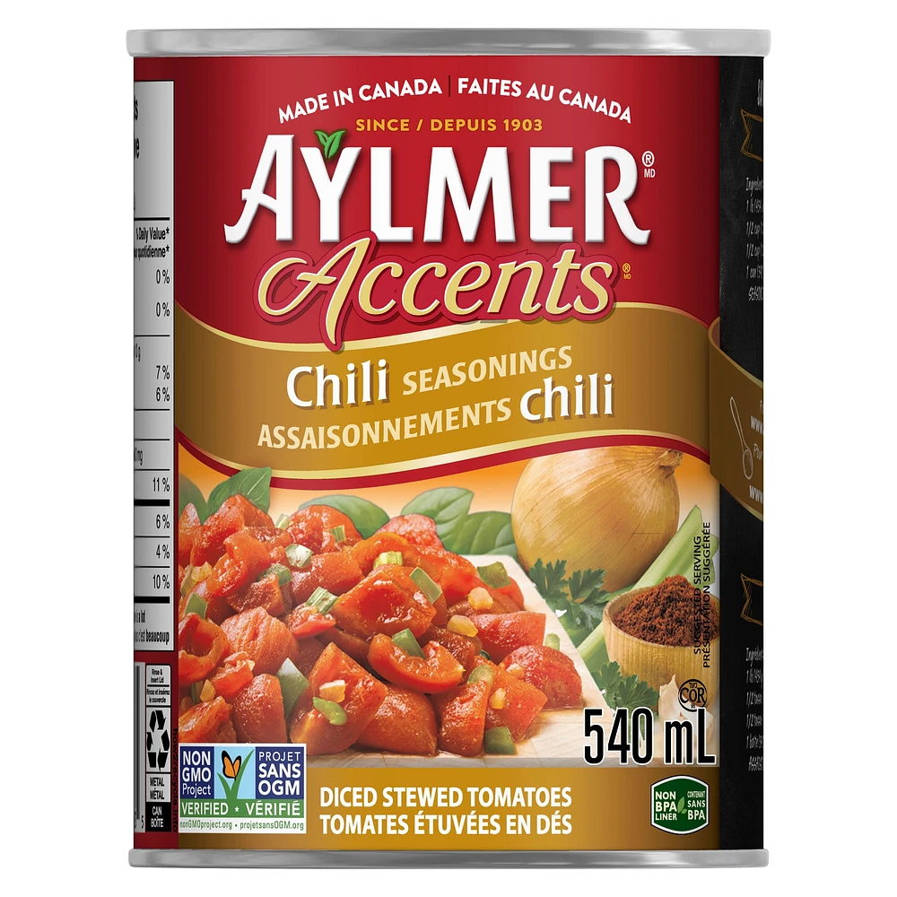 Aylmer Accents Tomatoes, Diced Stewed Chili, 540 ml