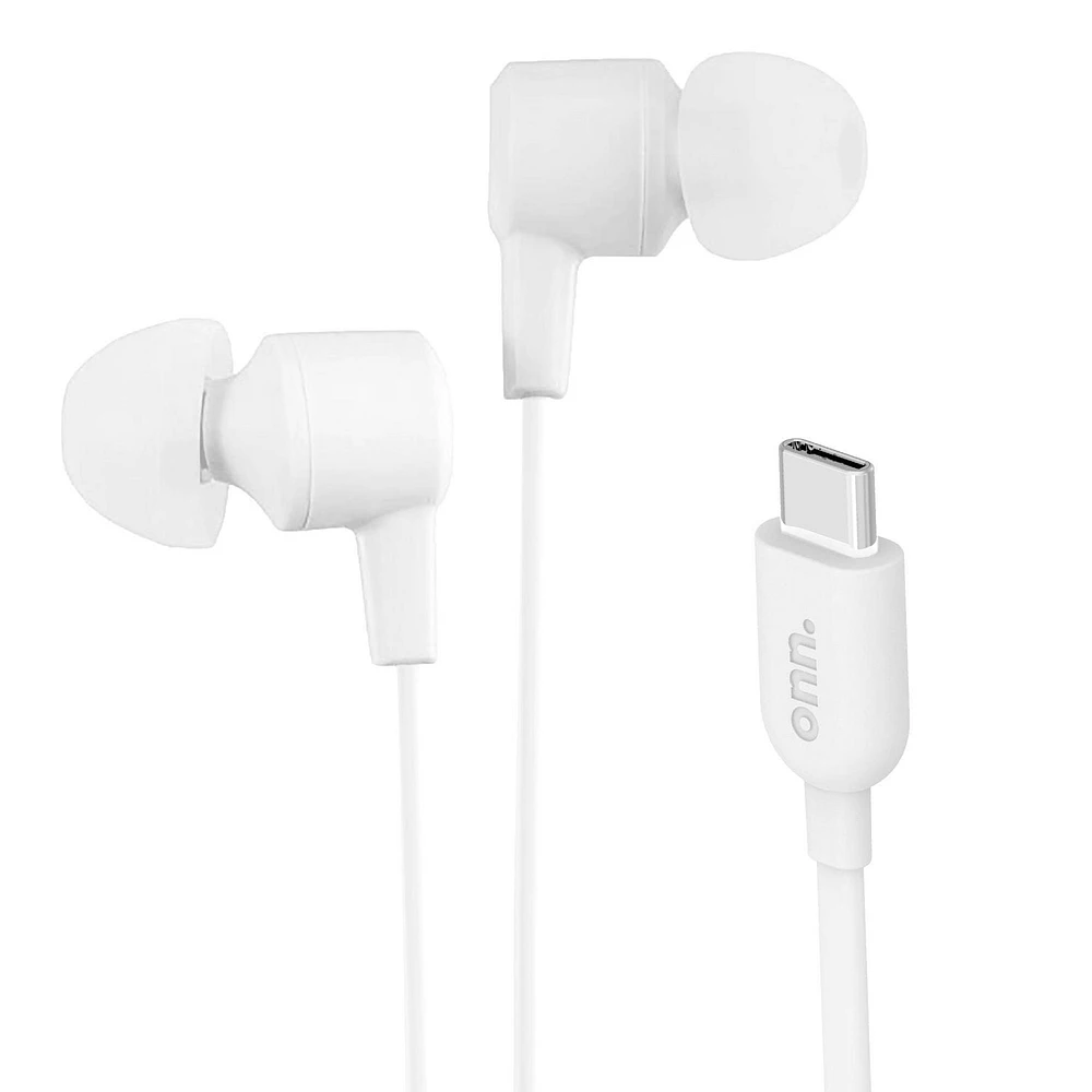 onn. Wired In-Ear Earphones with USB-C Connector & Tangle-free Cords