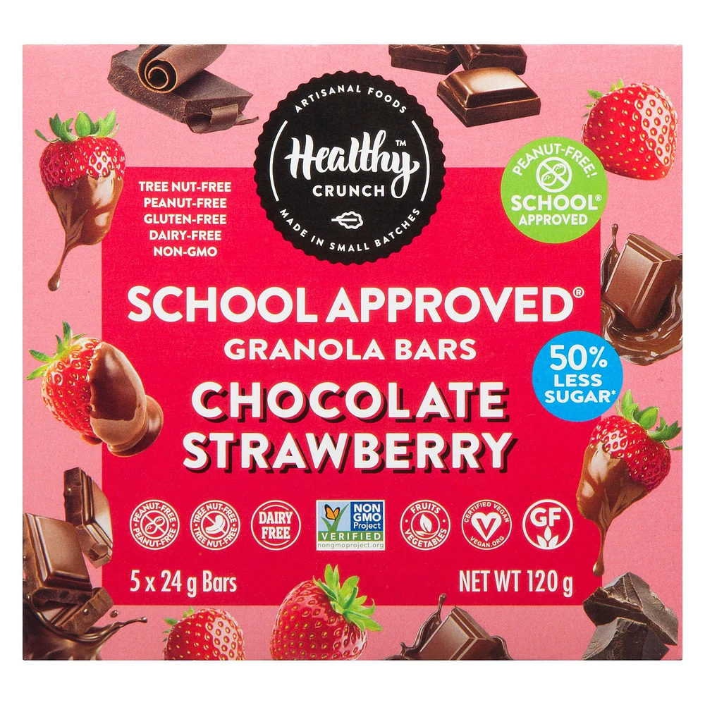 Barre granola Healthy Crunch Chocolat fraise School approuvée® (sans allergènes, sans gluten, végétalien, sans produits laitiers, sans noix, sans arachides) Barres granola au chocolat et aux fraises (120 g)