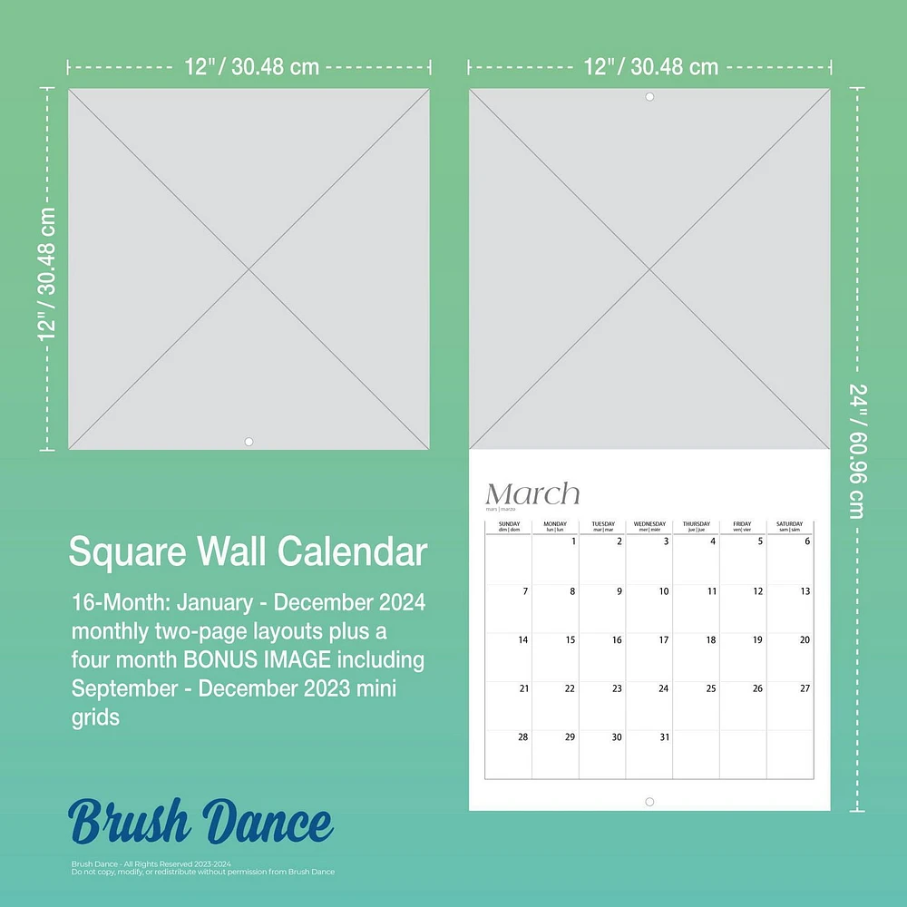 Brush Dance Avant tout, un Café 2024 12x24 Inch Square Wall Calendar, 9781975470524